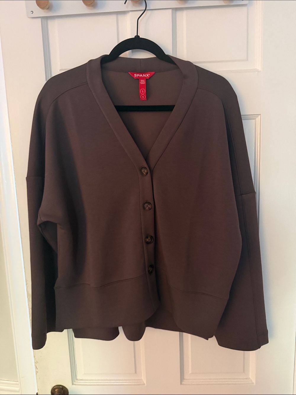 SPANX Chocolate Brown V-Neck Button Front Cardigan